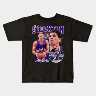 John Stockton Utah Basketball Legend Signature Vintage Retro 80s 90s Bootleg Rap Style Kids T-Shirt